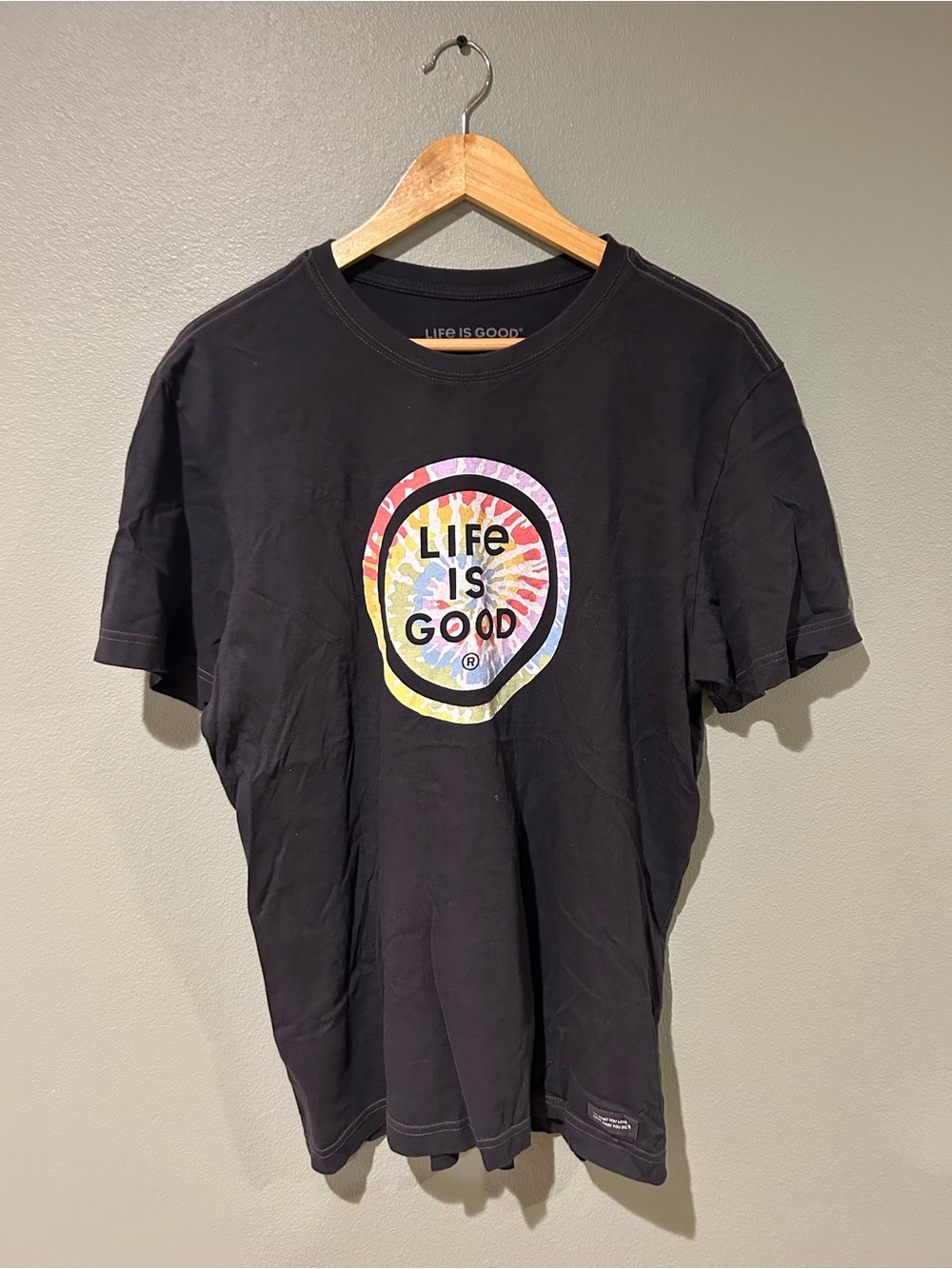 Life Is Good Black Tee with Tie-Dye Logo